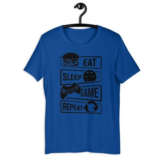 Camiseta Camisa Infantil Unissex - Eat Sleep Game And Repeat - Azul