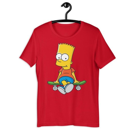 Camiseta Camisa Infantil Unissex - Bart Simpsons Skate - Vermelho