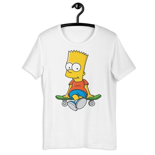 Camiseta Camisa Infantil Unissex - Bart Simpsons Skate - Branco