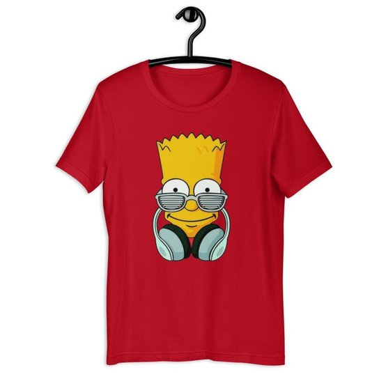 Camiseta Camisa Infantil Unissex - Bart Simpsons Fone - Vermelho