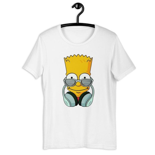 Camiseta Camisa Infantil Unissex - Bart Simpsons Fone - Branco