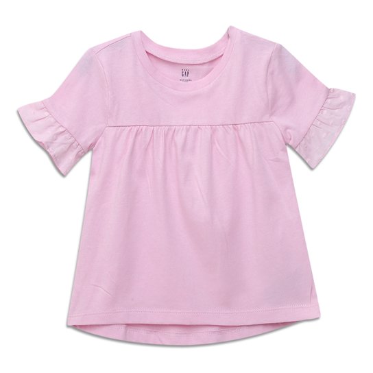 Camiseta Bebê GAP Malha Manga Babados Feminina - Rosa