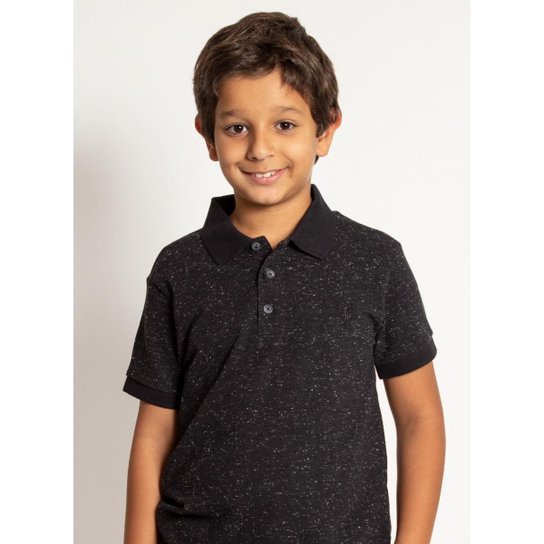 Camisa Polo Infantil Aleatory Mini Print Playday Masculina - Preto