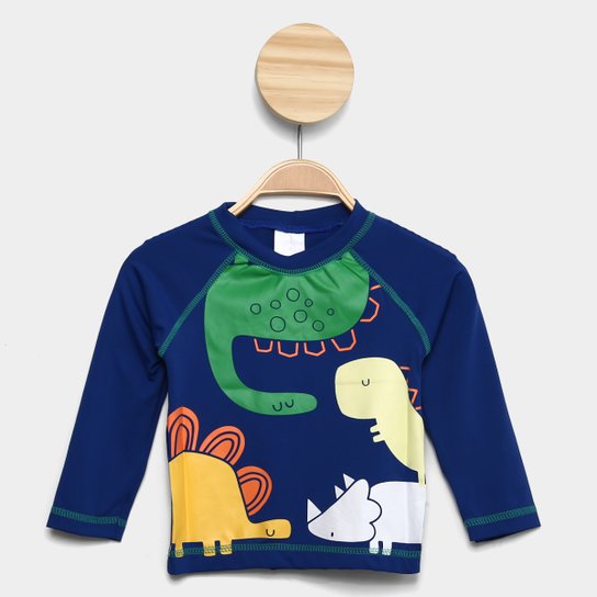 Camiseta Praia Infantil Tip Top Dino Manga Longa Proteção UV 50+ Menino - Azul