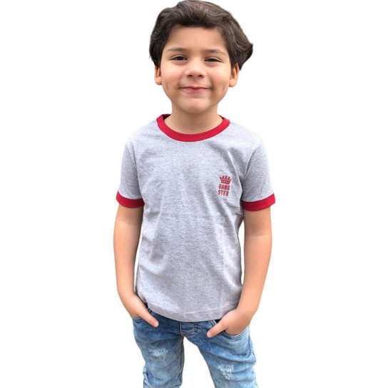 CAMISETA MENINO INFANTIL DETALHE NA MANGA PREMIUM GANGSTER - Cinza