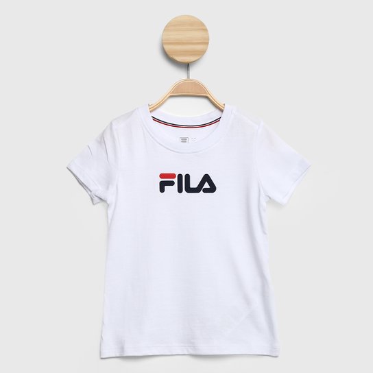 Camiseta Juvenil Fila Letter Premium Feminina - Branco+Azul