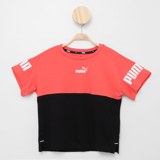 Camiseta Infantil Puma Power Colorblock Menina - Salmão