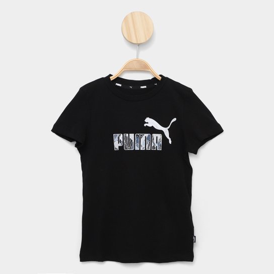 Camiseta Infantil Puma ESS Logo Menina - Preto+Marinho