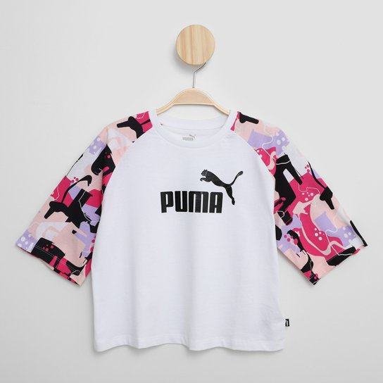 Camiseta Infantil Puma Essentials Street Art Raglan Aop Menina - Branco