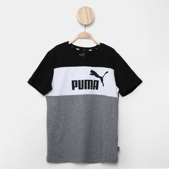 Camiseta Infantil Puma Essentials Color Block - Preto+Chumbo