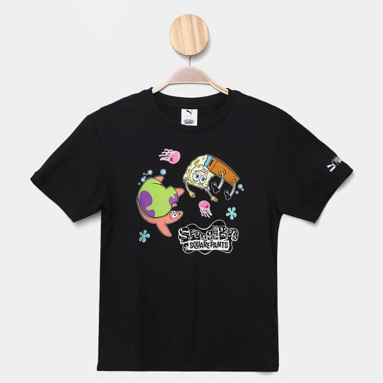 Camiseta Infantil Puma Bob Esponja Unissex - Preto