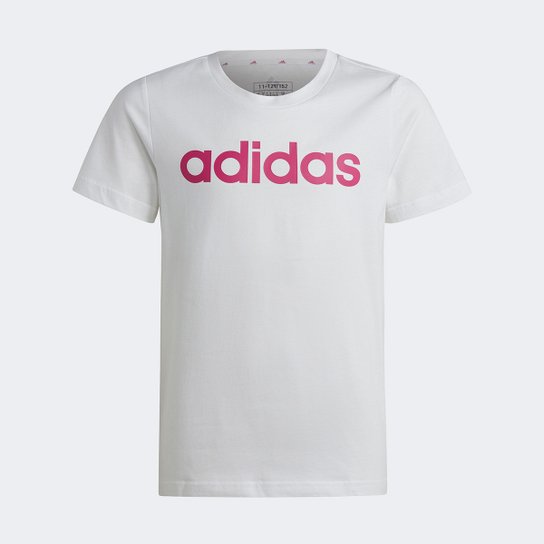 Camiseta Slim Juvenil Adidas Essentials Logo Linear Feminina - Branco+Rosa