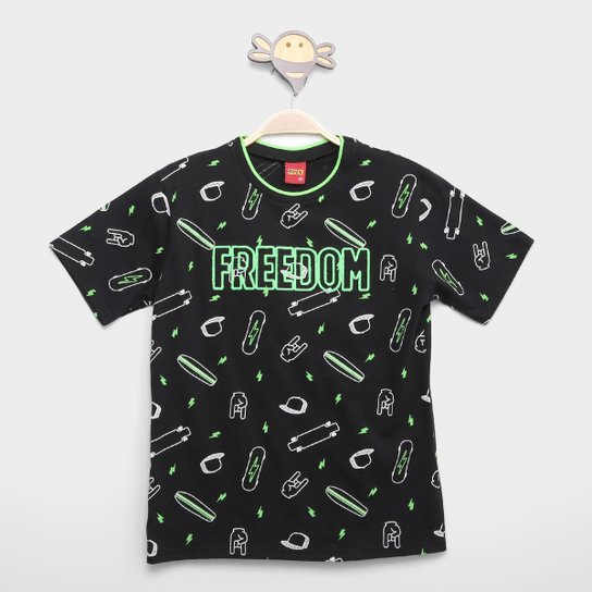 Camiseta Infantil Kyly Fredom Manga Curta Menino - Preto