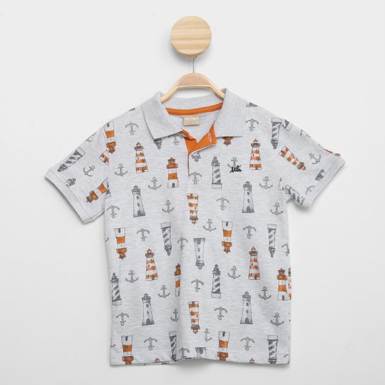 Camisa Polo Infantil Kyly Estampada Menino - Laranja