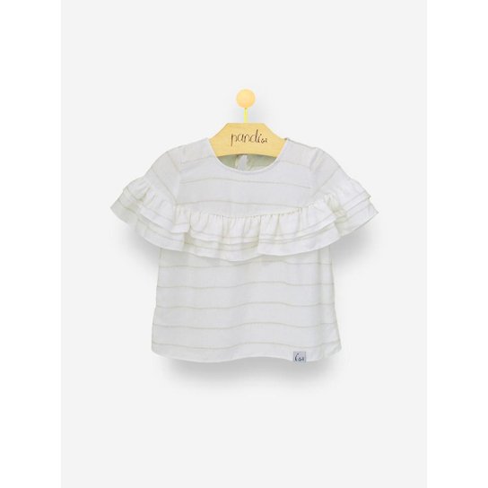 Blusa Infantil Pandi Babado Stripe Feminina - Creme