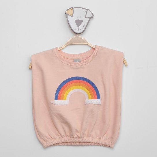 Blusa Infantil Hering Kids Arco-Íris Bordada Menina - Rosa Claro