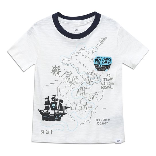 Camiseta Infantil GAP Pirata Masculina - Off White