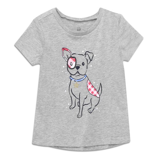 Camiseta Infantil GAP Dog Feminina - Cinza