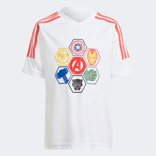 Camiseta Infantil Adidas Marvel Avengers Manga Curta - Branco+Vermelho