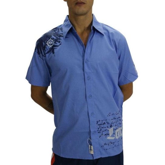 Camisas Masculinas Manga Curta Conforto Estampa Exclusiva - Azul