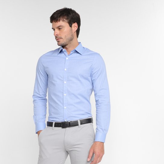 Camisas Ellus Masculino Fil A Fil Hampton Slim Ital Ml-57B8646L - Azul