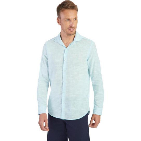 Camisa Listrada Aramis Slim Flame Masculino - Azul