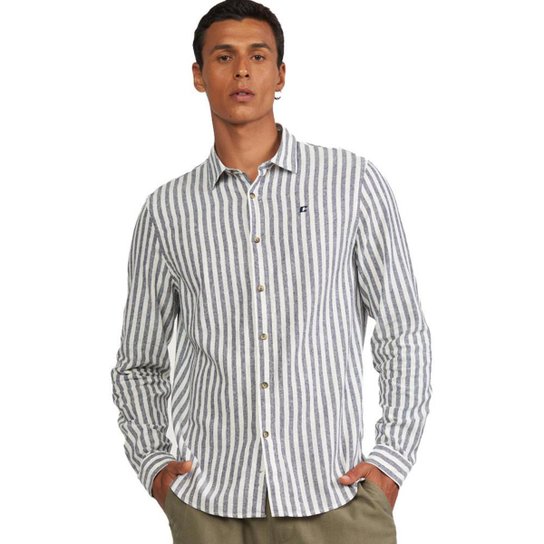 Camisa Linho Colcci Listrada Masculino - Branco