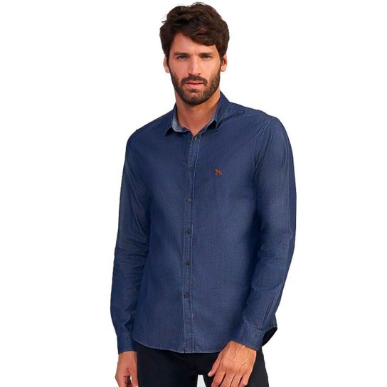 Camisa Jeans Acostamento Wash Masculino - Azul