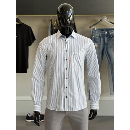 Camisa Dudalina Superfine Cotton Comfort Fit Listrado com Bolso Masculino Branco - G - Branco - Branco