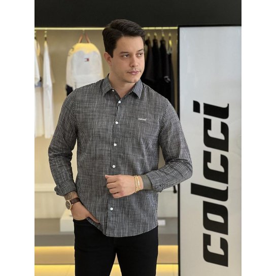 Camisa Colcci Listrada Relax Lettering Colcci Masculino Preto - P - Preto - Preto