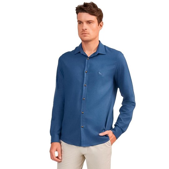 Camisa Acostamento Linho Basic Masculino - Azul