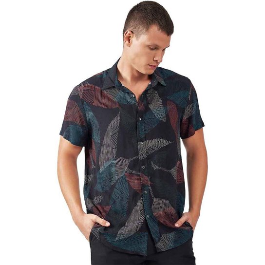 Camisa Acostamento Estampa Masculino - Preto