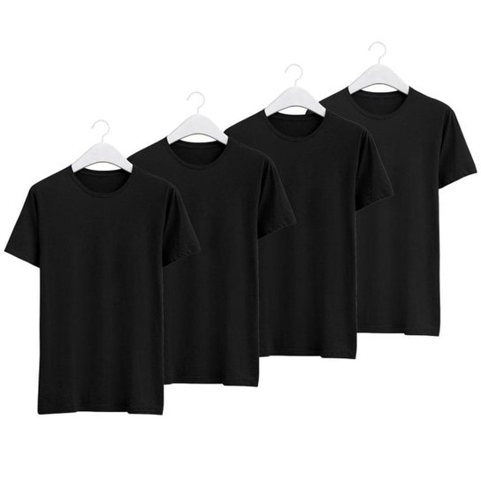 4 Camisetas De Algodão Manga curta masculino na Cor Preta Tamanhos.P/M/G/GG. - Preto