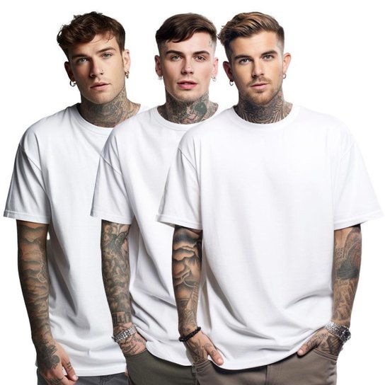 3 Camisas Masculina Largas Oversized Larga Grande Plus Size cor; - Branco