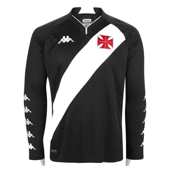 Camiseta Kappa Kombat Away Manga Longa Player 22 Masculino - Preto+Branco