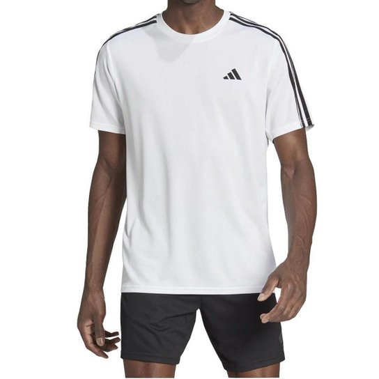 Camiseta Adidas Essentials 3 Listras Masculino - Branco+Preto