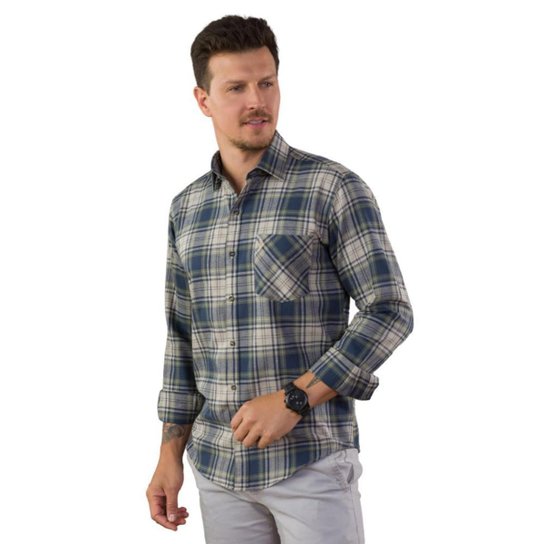 CAMISA MANGA LONGA BAUMGARTEN FLANELA MASCULINO - Azul+Verde