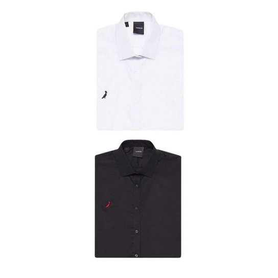 Kit 2 Camisas Oxford Stretch Cores Reserva - Branco+Preto