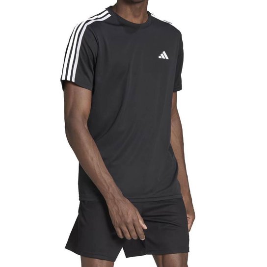 Camiseta Adidas Essentials 3 Listras Masculino - Preto+Branco