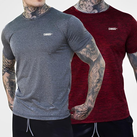 kit 2 Camisas Masculina Esportiva Original Dagg Para Treino Premium - Cinza+Vermelho