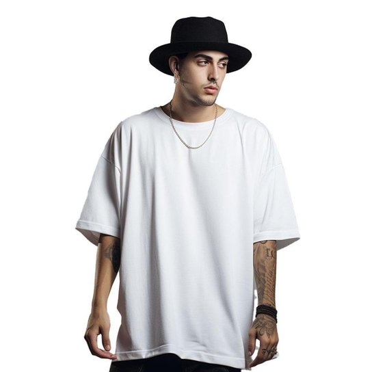 Camiseta Branca Oversized Plus Size Masculino de Verão larga Grande - Branco