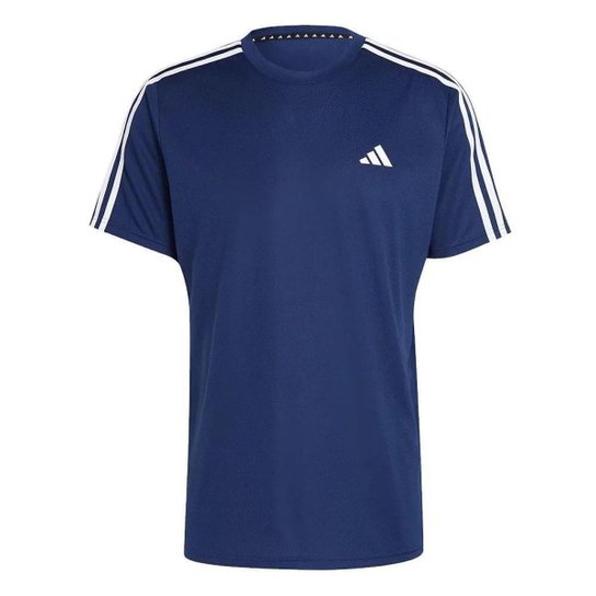 Camiseta Adidas Essentials 3 Listras Masculino - Marinho+Branco