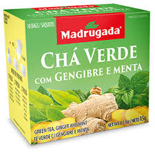 Madrugada Green Tea with Ginger and Mint 0.53oz 10 bags - Cha Verde com Gengibre e Menta 15g