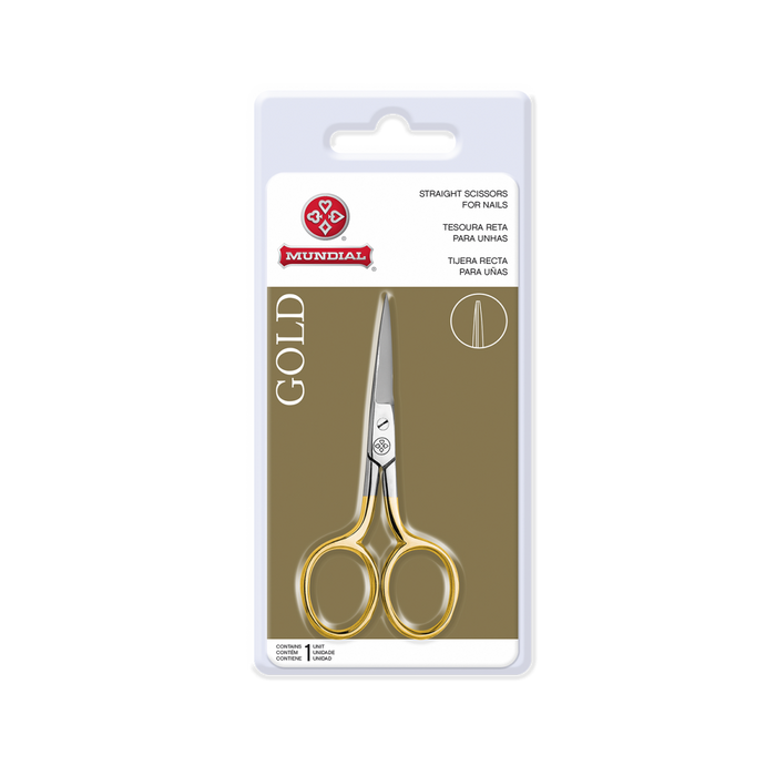 Mundial BC-333 Tesoura de Unha Reta Gold - Gold Straight Nail Scissors