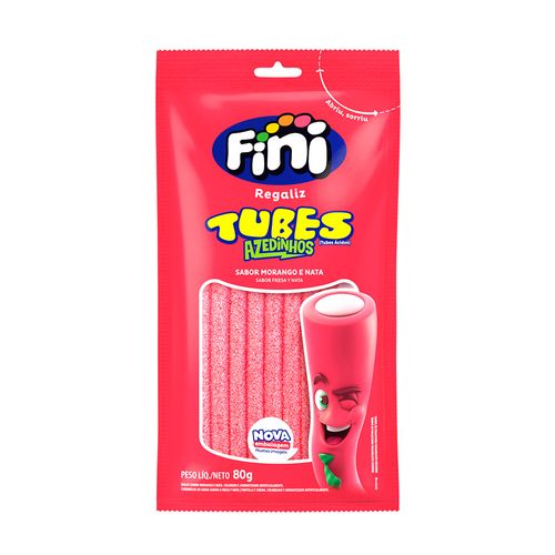 Fini Bala Tubos Sabor Morango (Azedinhos) 80g - Tubes Gelatin Candy Strawberry