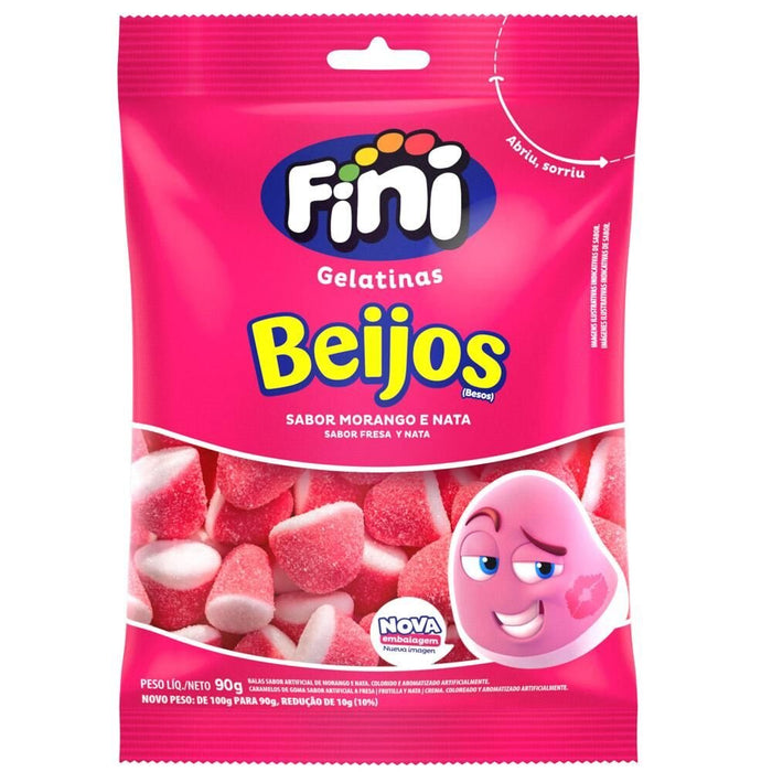 Fini Bala Beijos Sabor Morango 90g - Strawberry Gelatin Candy 3oz