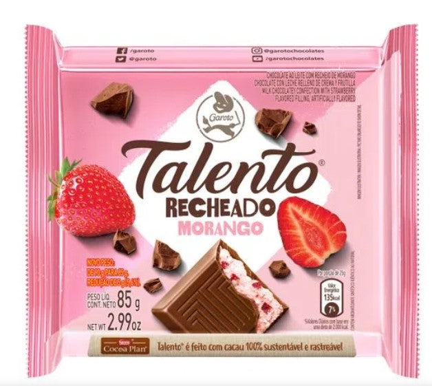 Garoto Talento Chocolate com recheio de Morango 85g - Chocolat with strawberry 2.99oz