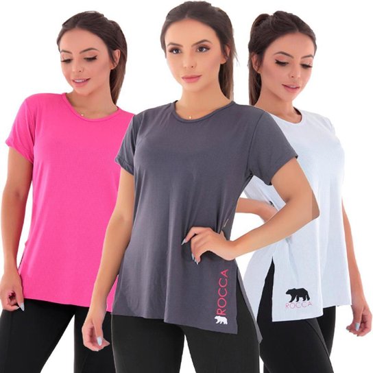 Kit 3 Blusas Fitness Dry Absorve Suor - Rosa