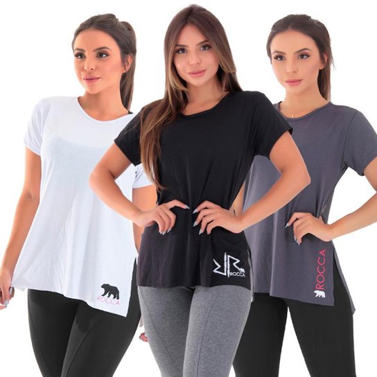 Kit 3 Blusas Fitness Dry Absorve Suor - Preto