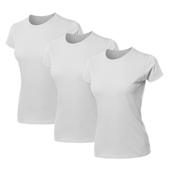 Kit 3 Blusa Feminina Camiseta Lisa Básica Algodão Camisa Baby Look Blusas - Branco